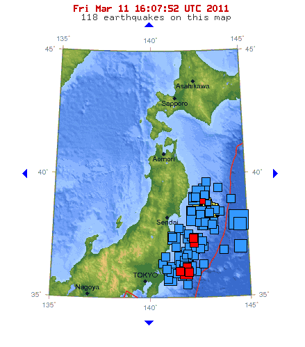 Honshu, Japan Earthquake Map